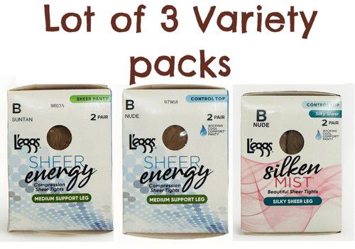 3 VARIETY Packs’ L'eggs Everyday Pantyhose Size B