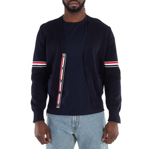 Thom Browne Stripe Detailed Milano V-Neck Cardigan, Brand Size 2 (Medium)