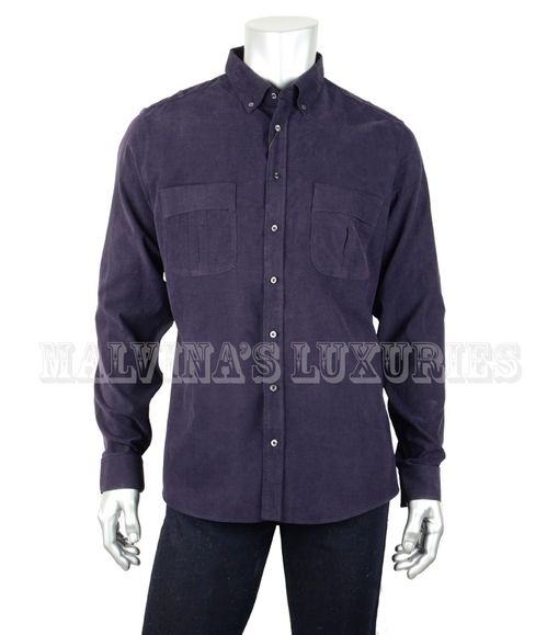 GUCCI SLIM SHIRT MENS NAVY CORDUROY COTTON WITH POCKETS $430 sz 15 / 38