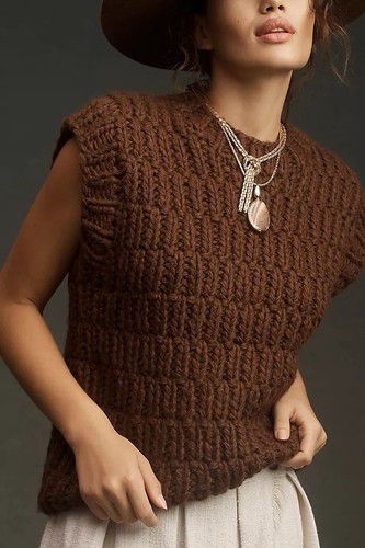 Women English Factory Chunky Cap Sleeve Sweater Brown SZ Medium MSRP  $90.00