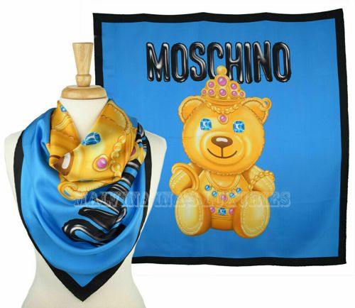 MOSCHINO COUTURE SCARF SILK JEWEL TEDDY BEAR PRINT SQUARE FOULARD 34 x 34