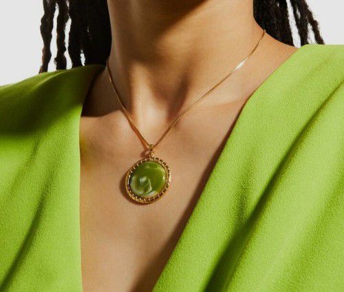 $370 IVI Women's Green Gold Plated Italy Sterling Silver Signora Charm Necklace