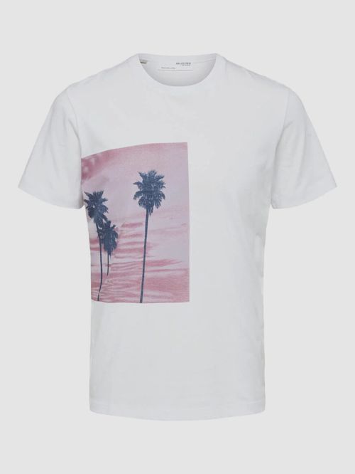 $35 Selected Homme Men's White Short-Sleeve Palm Tree Graphic T-Shirt Size L