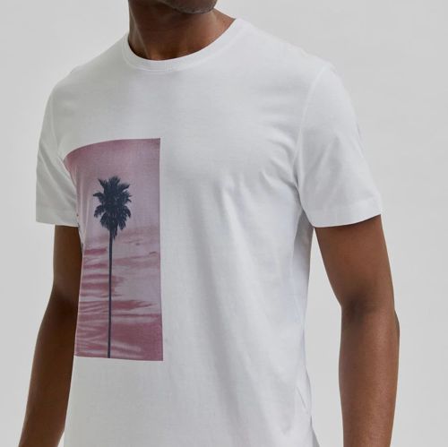 $35 Selected Homme Men's White Short-Sleeve Palm Tree Graphic T-Shirt Size L