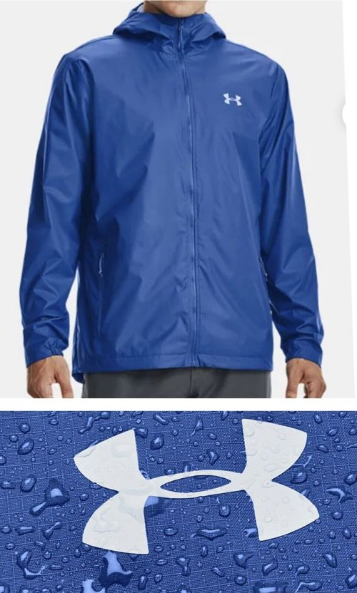 Men UA Under Armour Forefront Rain Jacket Water/Wind Proof Blue 1321439-186