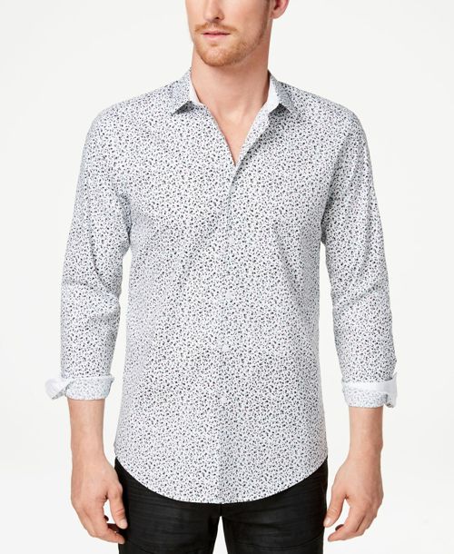 New $115 Inc International Concepts Men'S White Black Floral Long-Sleeve Shirt S