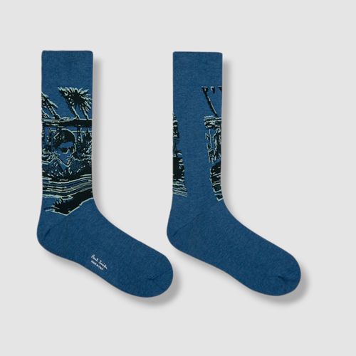 $30 Paul Smith Men's Blue Graphic Vintage 1-Pair Italy Getaway Socks Size OS