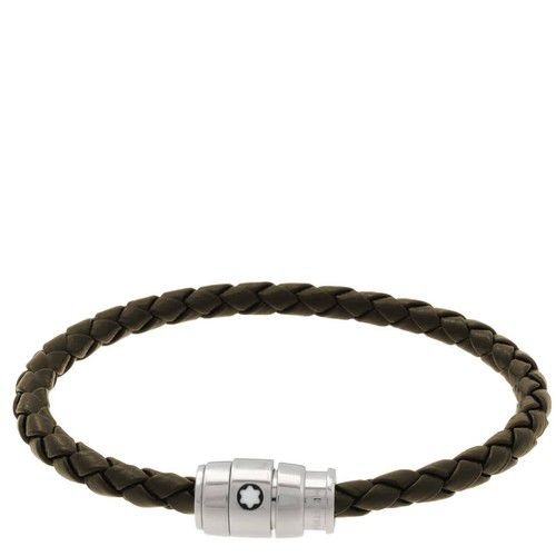 Montblanc Khaki Woven Leather Bracelet, Size 60