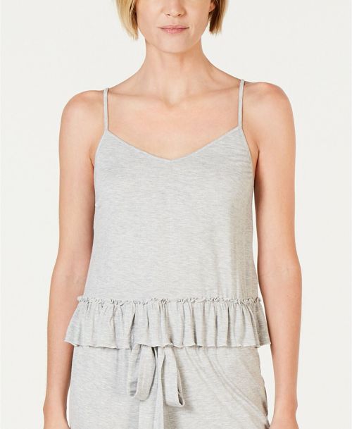I.N.C Women's Ultra Soft Knit Ruffle Flounce Pajama Top,Gray Size Small