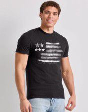 Mens Black & White American Flag Stars Stripes Tee T-Shirt Short Sleeve Ringspun