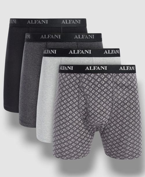 Alfani Underwear Men's Gray Black Cotton Logo Boxer Briefs 4-Pack Size XL