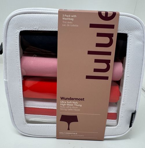 Lululemon Ultra-Soft Nulu High-Waist Thong Underwear 3 Pack with Washbag SZ  L