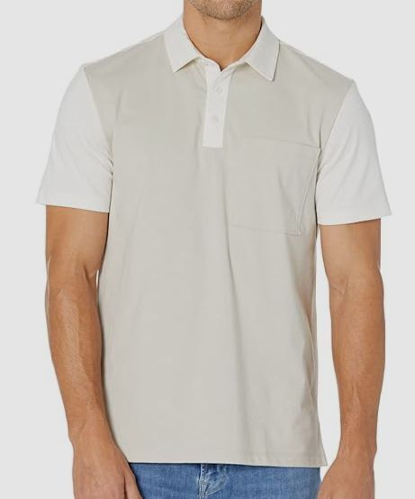 $70 Calvin Klein Men's Ivory Colorblock Short-Sleeve Polo Shirt Size 2XL