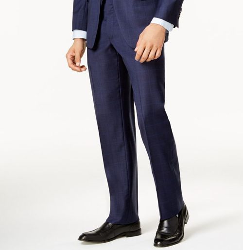 New $200 Michael Kors 29w Men Blue Plaid Classic-Fit Flat-Front Suit Dress Pants