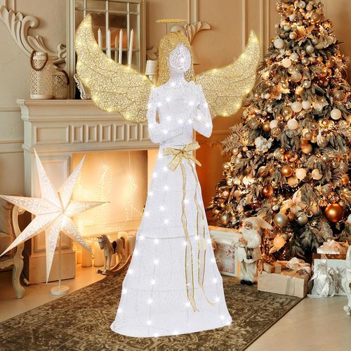 5FT Pre-Lit Glittered Christmas Angel with 110 LED Lights for Outdoor Decor
