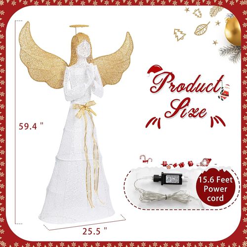 5FT Pre-Lit Glittered Christmas Angel with 110 LED Lights for Outdoor Decor