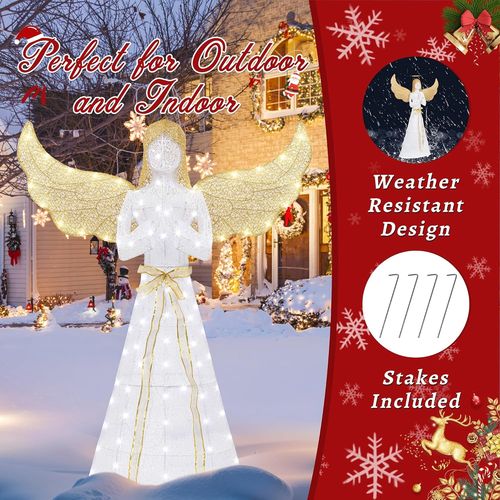 5FT Pre-Lit Glittered Christmas Angel with 110 LED Lights for Outdoor Decor