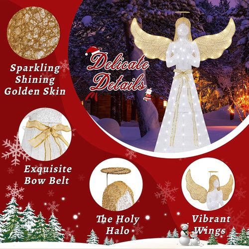 5FT Pre-Lit Glittered Christmas Angel with 110 LED Lights for Outdoor Decor