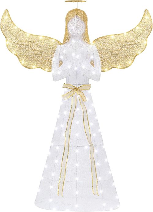 5FT Pre-Lit Glittered Christmas Angel with 110 LED Lights for Outdoor Decor
