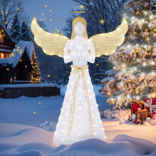 5FT Pre-Lit Glittered Christmas Angel with 110 LED Lights for Outdoor Decor