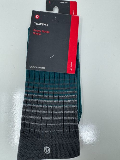 Lululemon Power Stride Crew Sock Green Reflective Size L Mens 9.5-12 LM9AX5S