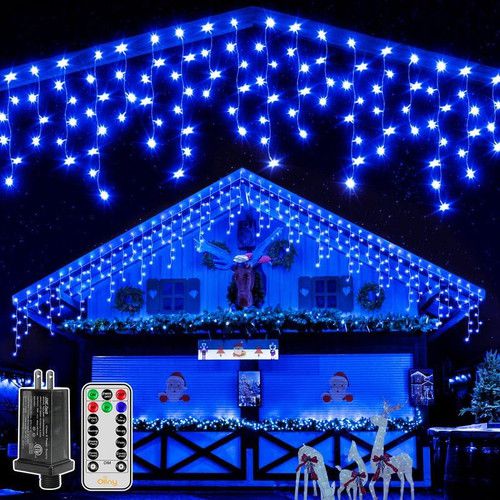 400LED Blue Icicle Lights with Remote, 8 Modes, Waterproof, 32FT