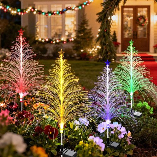 2-Pack Solar Multi-Colored Christmas Tree Garden Lights, Auto On/Off