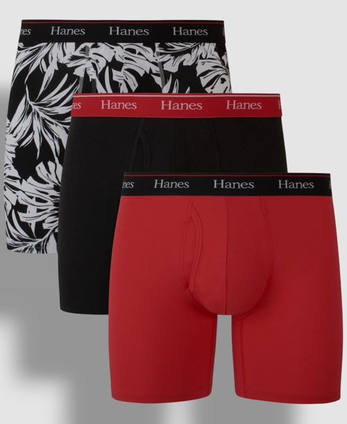 Hanes Underwear Men's Red Black Tagless Platinum Boxer Briefs 3-Pack Size XL