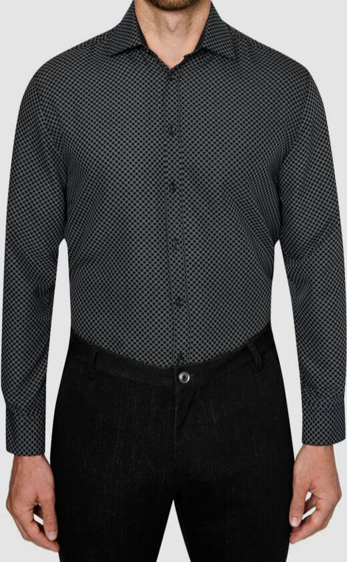 Society of Threads Men's Black Printed Slim-Fit Dress Shirt Sz 18-18.5 35-36