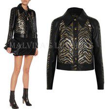 ROBERTO CAVALLI JACKET LAME JACQUARD TIGER PANELED FAUX LEATHER IT 42 US 6