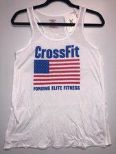 New Women's REEBOK Crossfit B/C Flowy Racerback Tank Top - USA FLAG WHITE AL4457