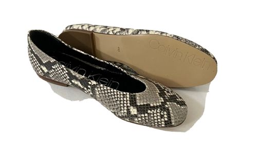 Women CK Calvin Klein Anete Leather Flat Snake Skin Shoes Gray Multi