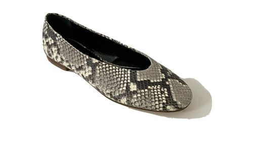 Women CK Calvin Klein Anete Leather Flat Snake Skin Shoes Gray Multi