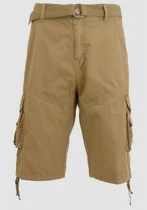 $72 Galaxy By Harvic Men's Beige Belted Drawstring Hem Cargo Shorts Size 38