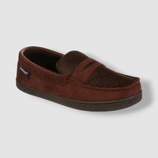 Isotoner Men's Brown Houndstooth Memory Foam Moccasin Slippers Size 9.5-10.5