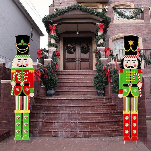 6Ft Metal Nutcracker Outdoor Decoration - 2 Pcs Christmas Yard Sign Set