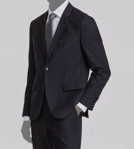 Hugo Boss Men's Black Wool Modern Two-Button Karl-Tom Jacket Suit Sz 42R