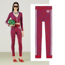 GUCCI PANTS ADIDAS RED GG LOGO TREFOIL JACQUARD JERSEY LEGGINGS $950 sz L LARGE