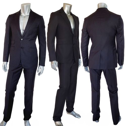 GUCCI SUIT MENS JACKET PANTS BLACK STRIPE WOOL SIGNORIA sz 48 / M MEDIUM