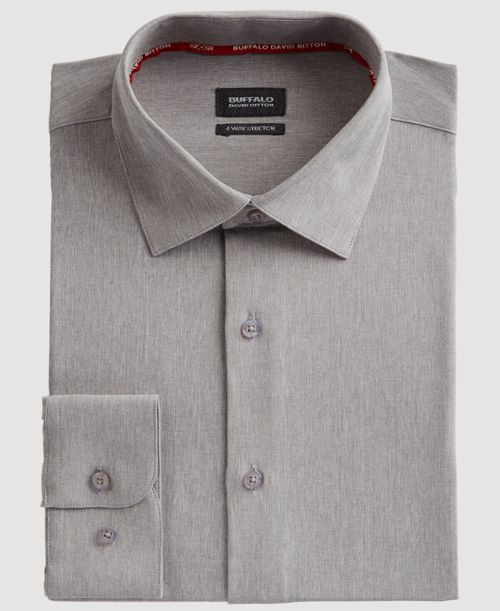 $77 Buffalo David Bitton Men Gray Long-Sleeve Stretch Dress Shirt 14-14.5 32/33
