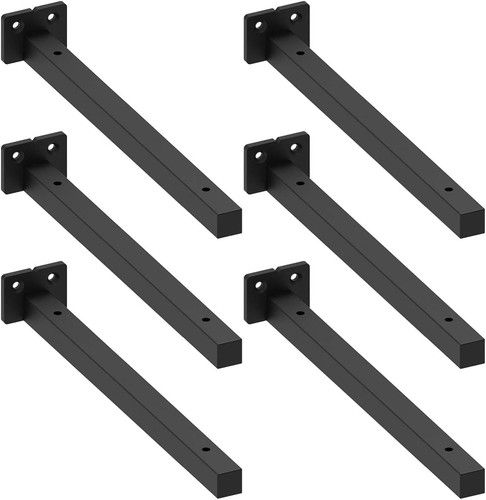 12-Inch Black Heavy Duty Hidden Shelf Brackets - 6-Pack Rustic Wrought Iron