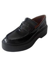 Women Zara Chunky Penny Loafer Leather Black Size 39