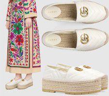 GUCCI SHOES PILAR WHITE CHEVRON LEATHER GG PLATFORM ESPADRILLE $790 38.5 US 8.5