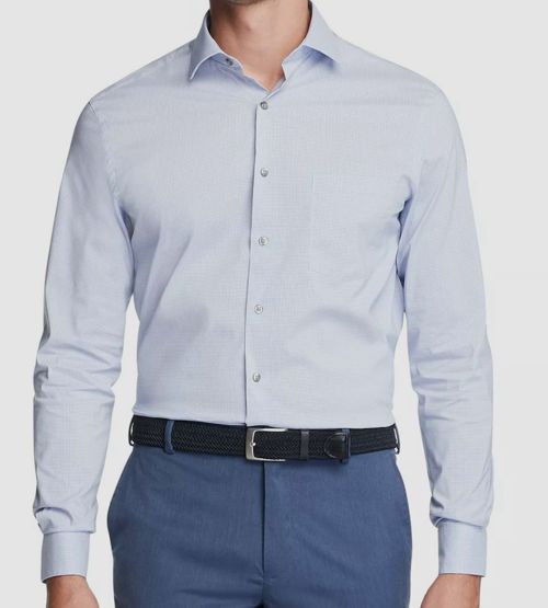 $60 Van Heusen Men Blue Regular-Fit Stain Shield Dress Shirt Size 15-15.5 32/33