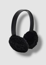 Pologeorgis Women's Black Lamb Shearling USA Logo Fur Leather Earmuffs