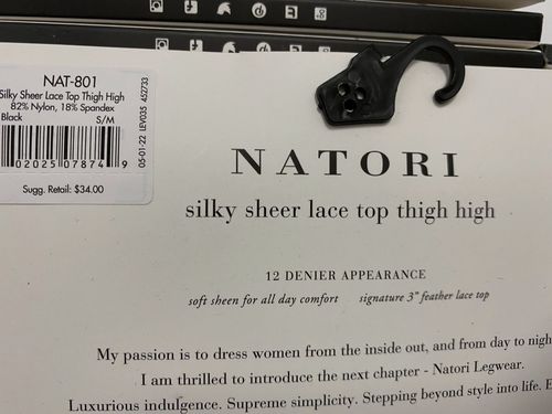 $35 Natori Women Black Feather Lace Thigh High Stay-Up Stockings Size S/M