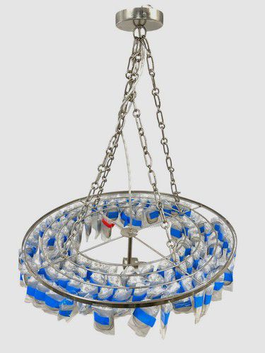 Neiman Marcus White Silver Aurora 3-Light Capiz Shell Ceiling Chandelier 24"