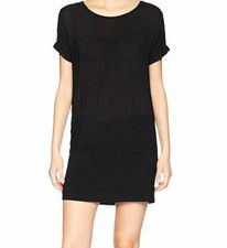 $399 Manila Grace Women's Black Short Sleeve Boat Neck Shift Dress Size US 4