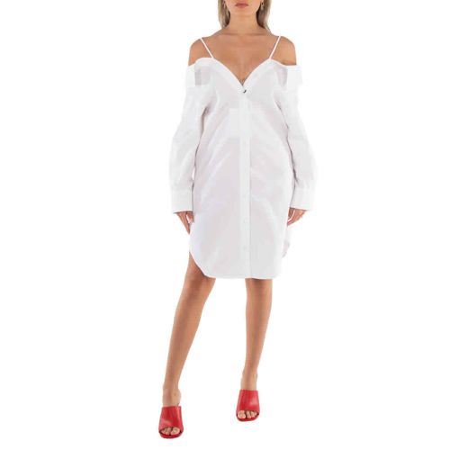 T by Alexander Wang Ladies Bright White Off-Shoulder Shirt Dress