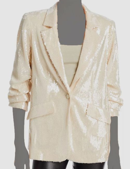 $695 Cinq a Sept Women's Beige Kimmi Sequin Stretch Blazer Jacket Coat Size 4